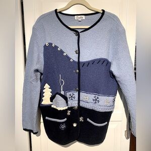 EMILIE Vintage Wool Winter Theme Cardigan size M Y2K Cottagecore Grandmacore